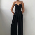 Women's Wide Leg Pleated Jumpsuit with Spaghetti Straps