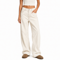 White Vintage Straight Leg Baggy Jeans with Splice Detail