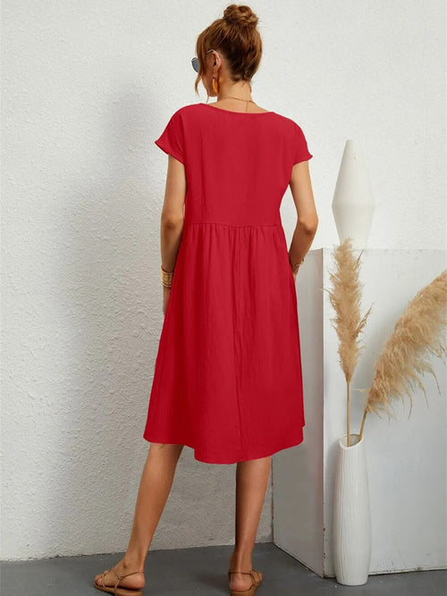 Casual Short Sleeve Midi Dress for Women | Featuring Pockets