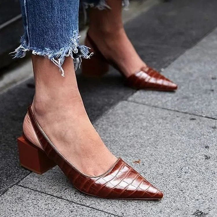 Women's Pointed Toe Slingback Sandals | Chunky Low Heels