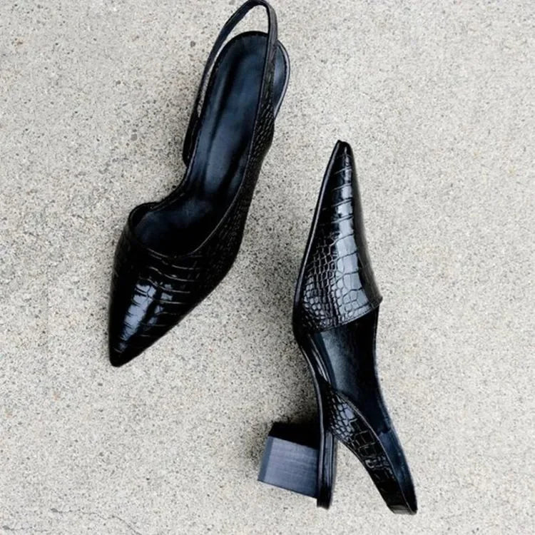 Women's Pointed Toe Slingback Sandals | Chunky Low Heels