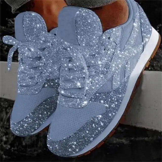 Women's Casual Glitter Lace-Up Sneakers