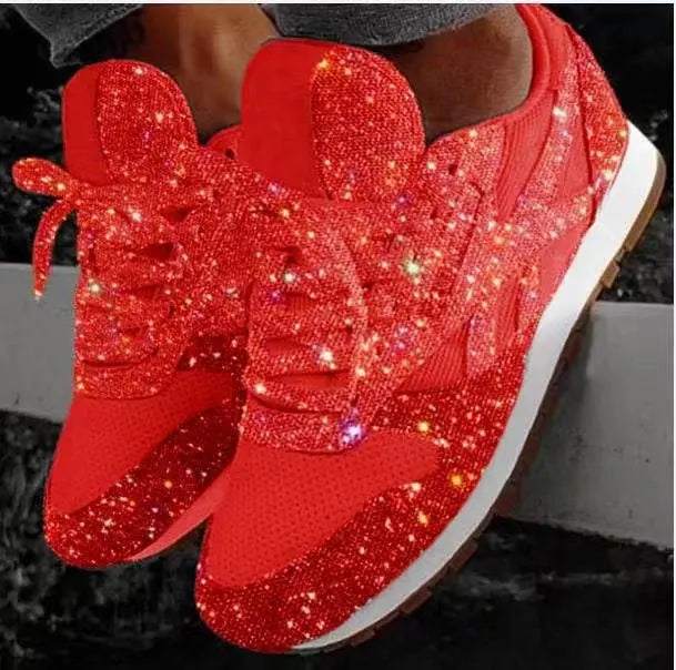 Women's Casual Glitter Lace-Up Sneakers