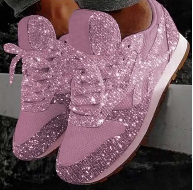 Women's Casual Glitter Lace-Up Sneakers