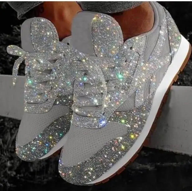 Women's Casual Glitter Lace-Up Sneakers