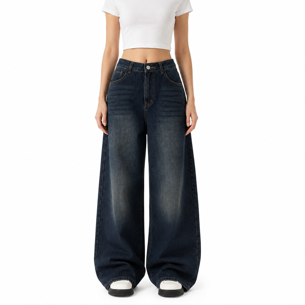 Women's Dark Blue 90s Style Baggy Boyfriend Jeans