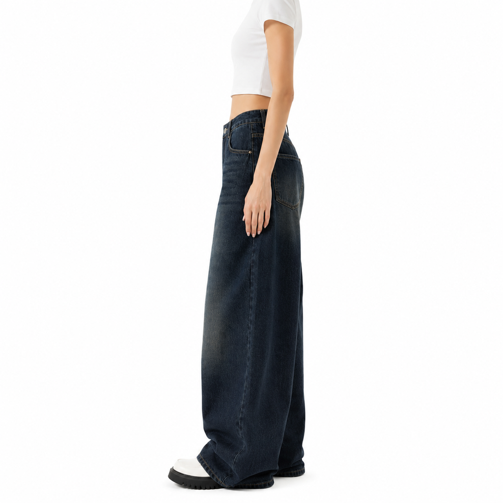 Women's Dark Blue 90s Style Baggy Boyfriend Jeans