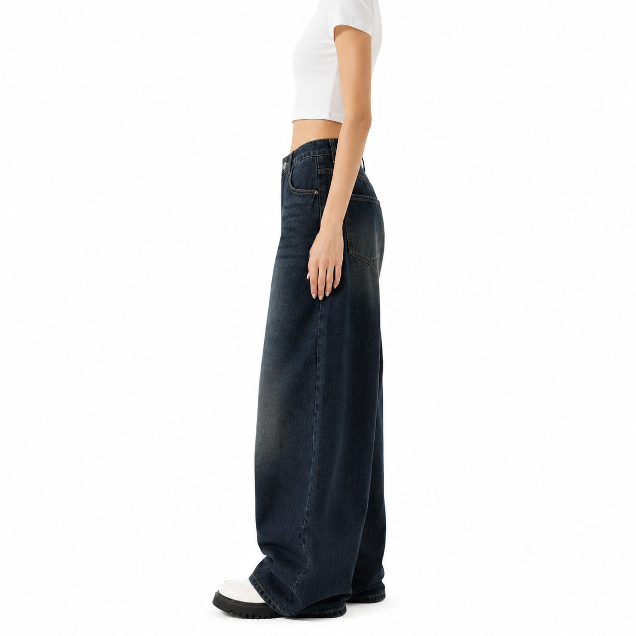 Women's Dark Blue 90s Style Baggy Boyfriend Jeans