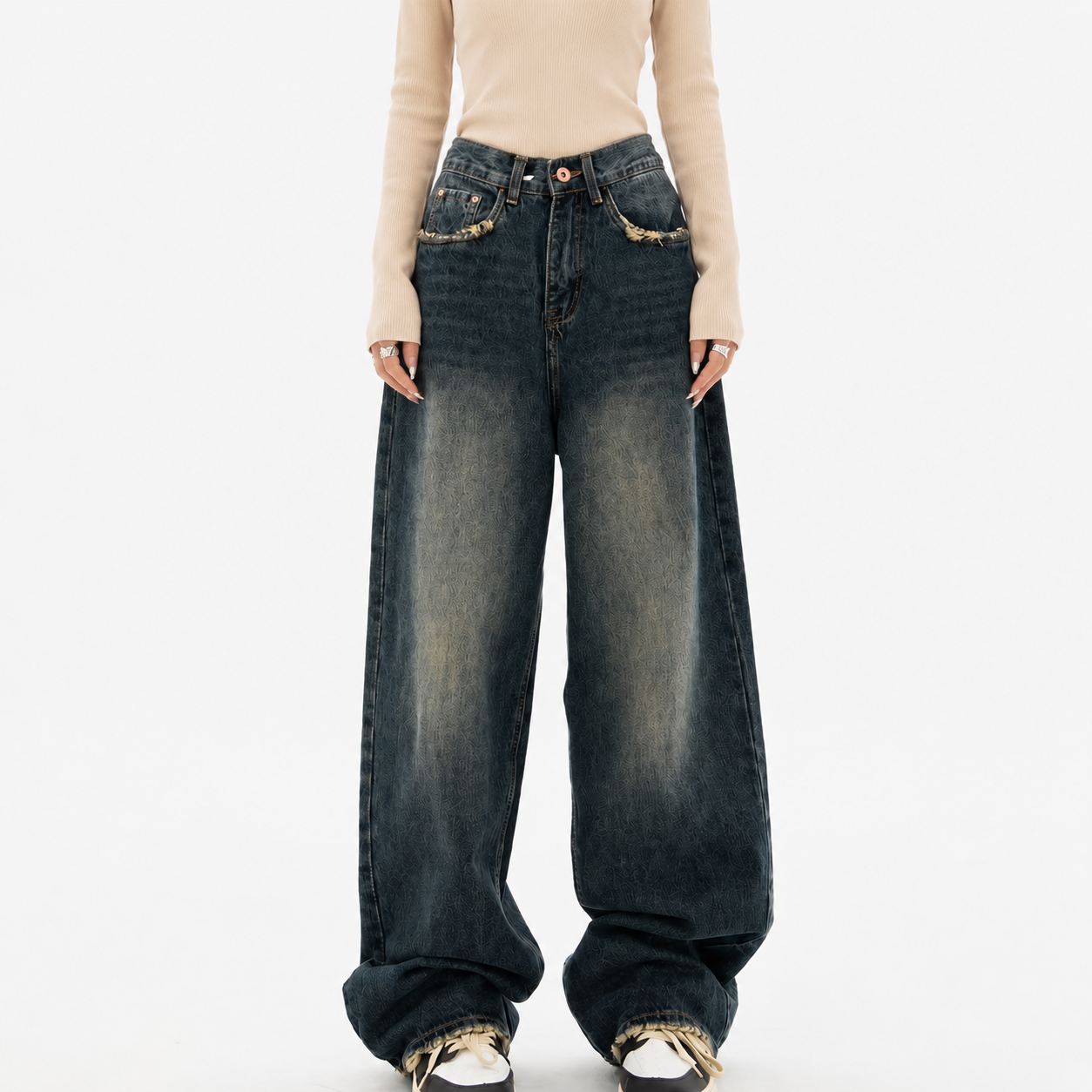 Women's Dark Wash Baggy Boyfriend Jeans