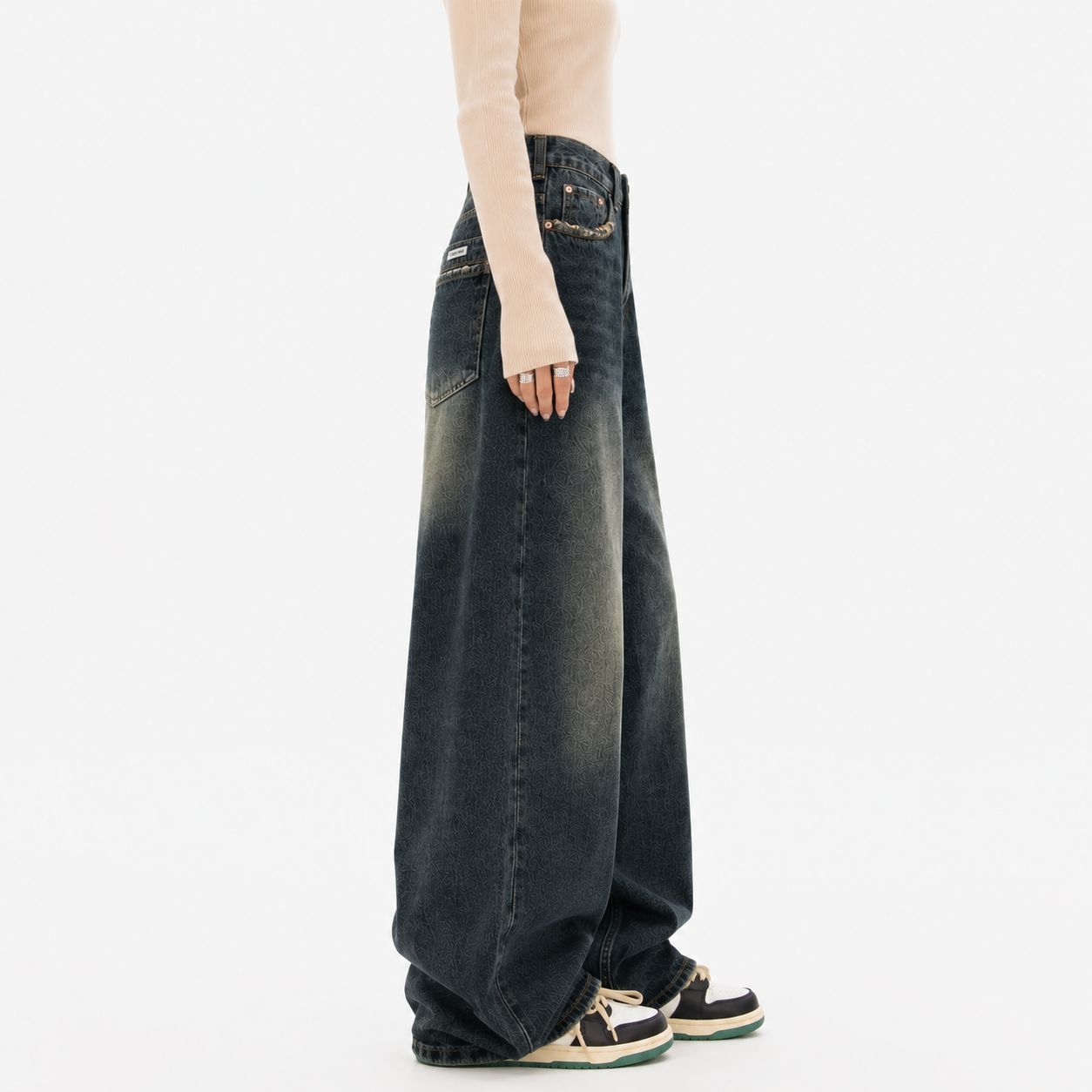Women's Dark Wash Baggy Boyfriend Jeans