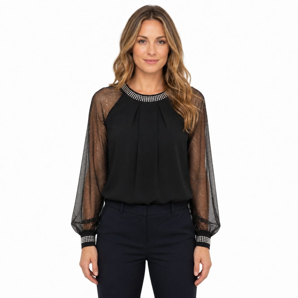 Women's Elegant Black Long Sleeve Blouse