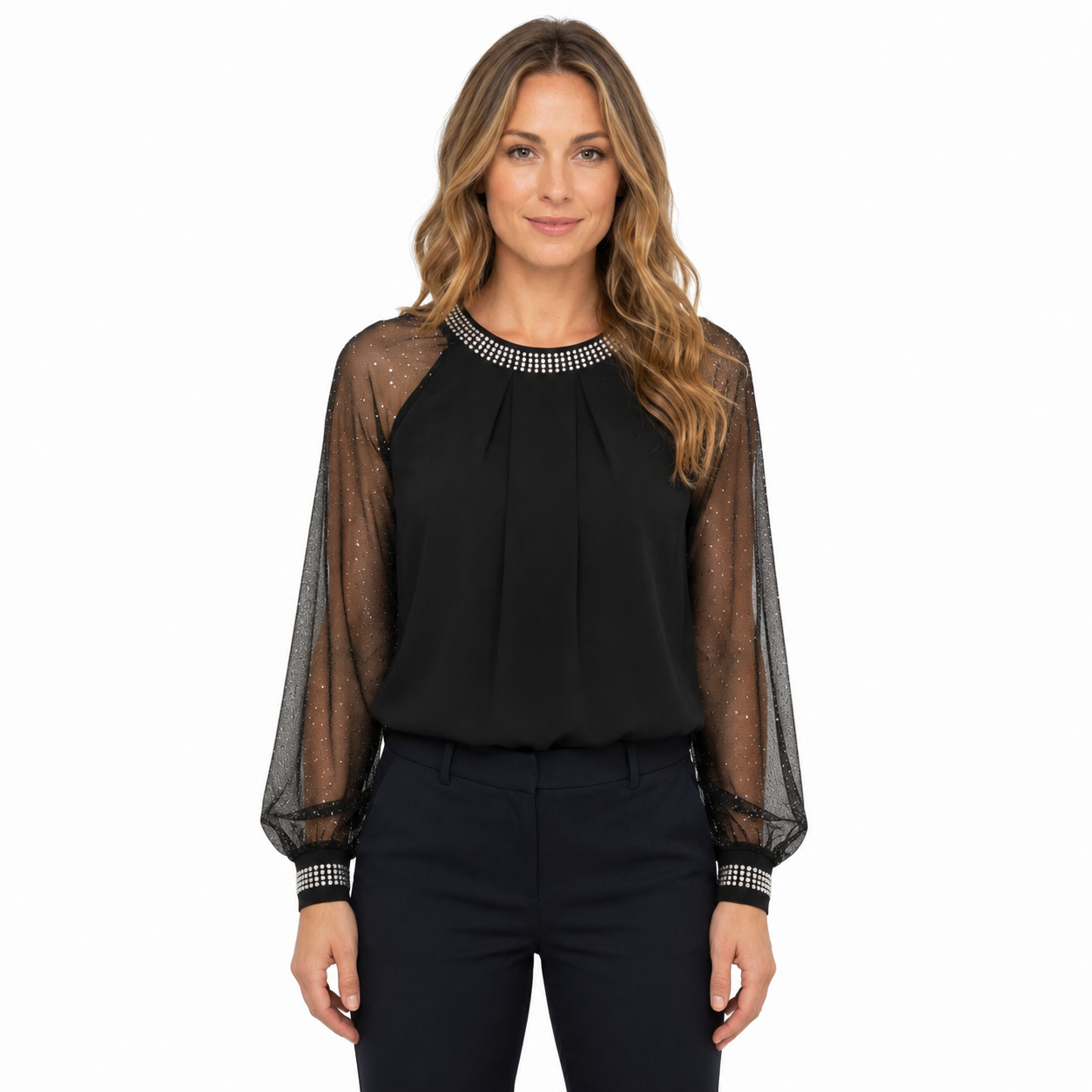 Women's Elegant Black Long Sleeve Blouse