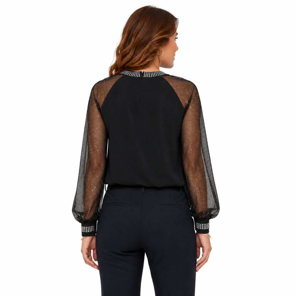 Women's Elegant Black Long Sleeve Blouse