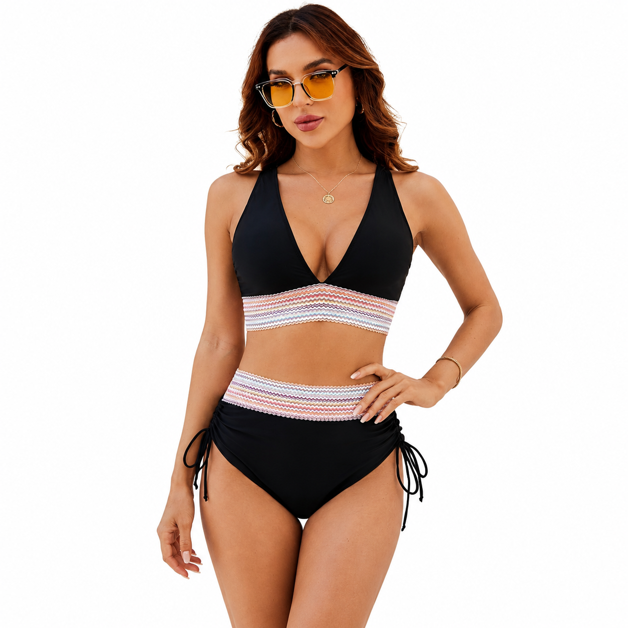 Women's High Waist Two-Piece Color Block Bikini Set