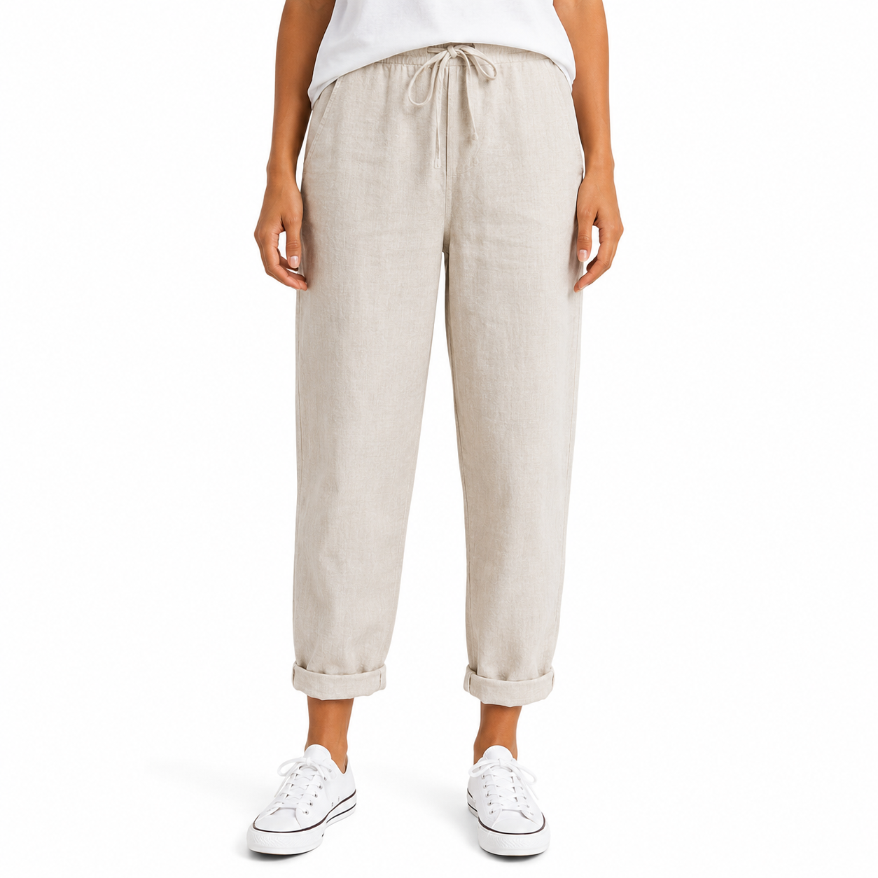 Women's Lightweight Linen Summer Pants with Drawstring
