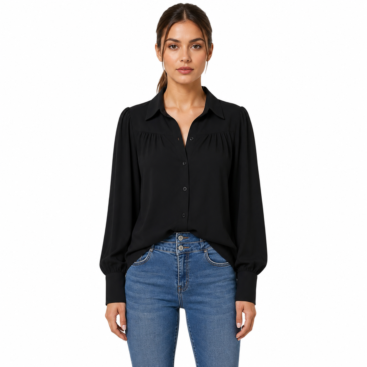 Women's Long-Sleeve Casual Button-Down Blouse