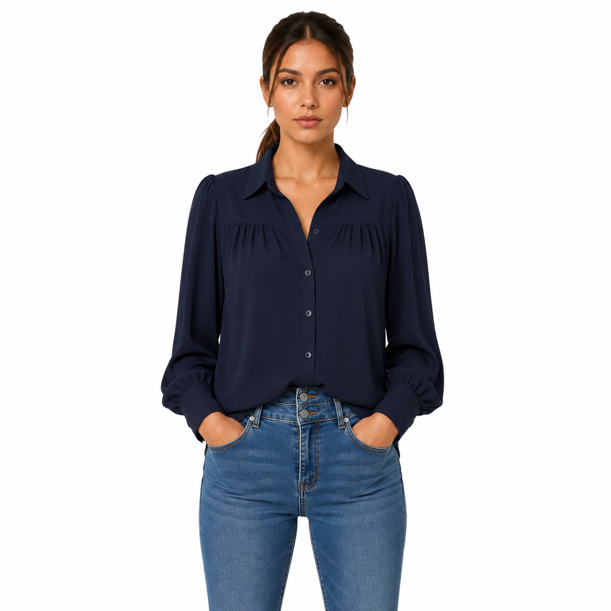 Women's Long-Sleeve Casual Button-Down Blouse
