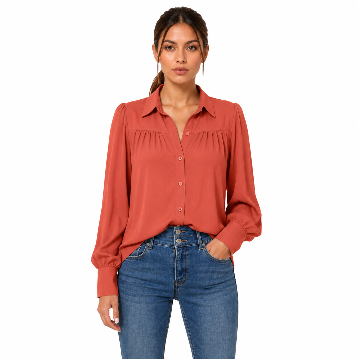 Women's Long-Sleeve Casual Button-Down Blouse