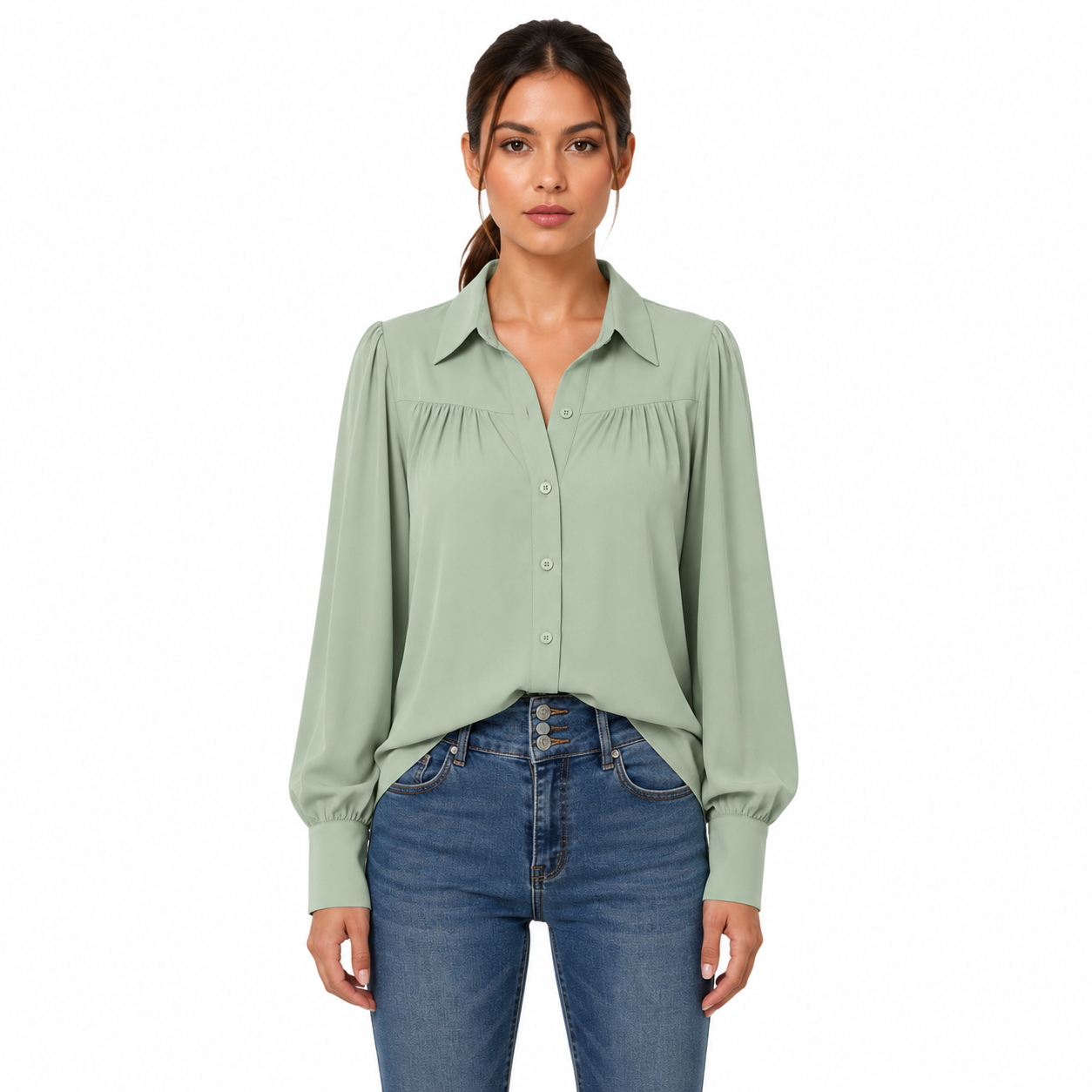 Women's Long-Sleeve Casual Button-Down Blouse