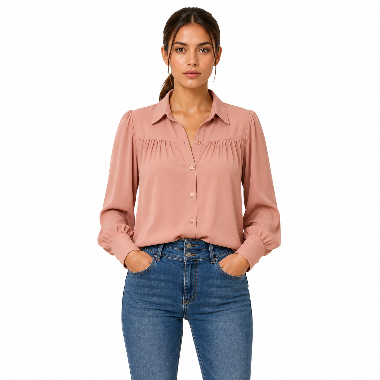 Women's Long-Sleeve Casual Button-Down Blouse