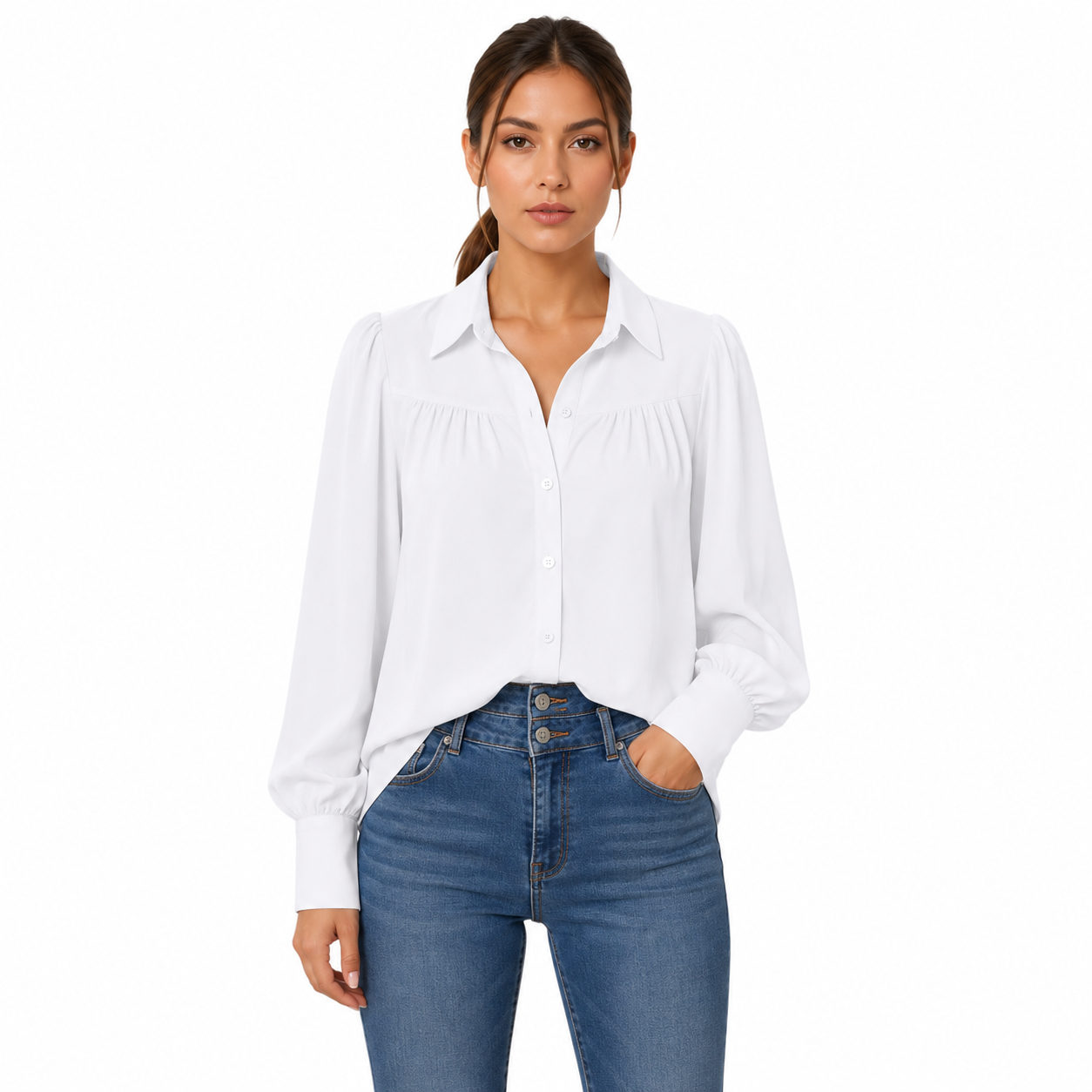 Women's Long-Sleeve Casual Button-Down Blouse