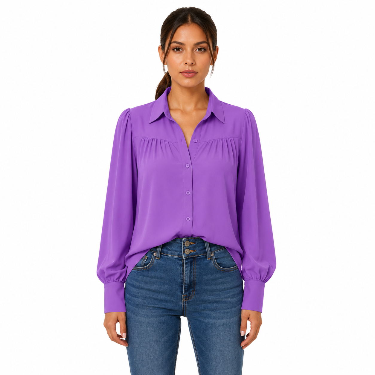 Women's Long-Sleeve Casual Button-Down Blouse