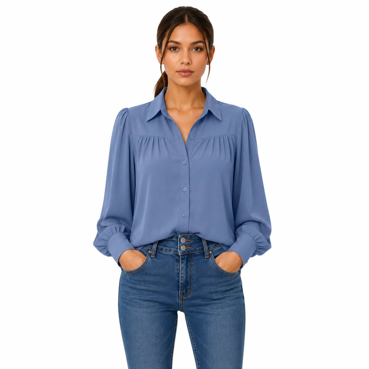 Women's Long-Sleeve Casual Button-Down Blouse