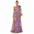 Women's One-Shoulder Floral Maxi Dress with High Slit for Summer