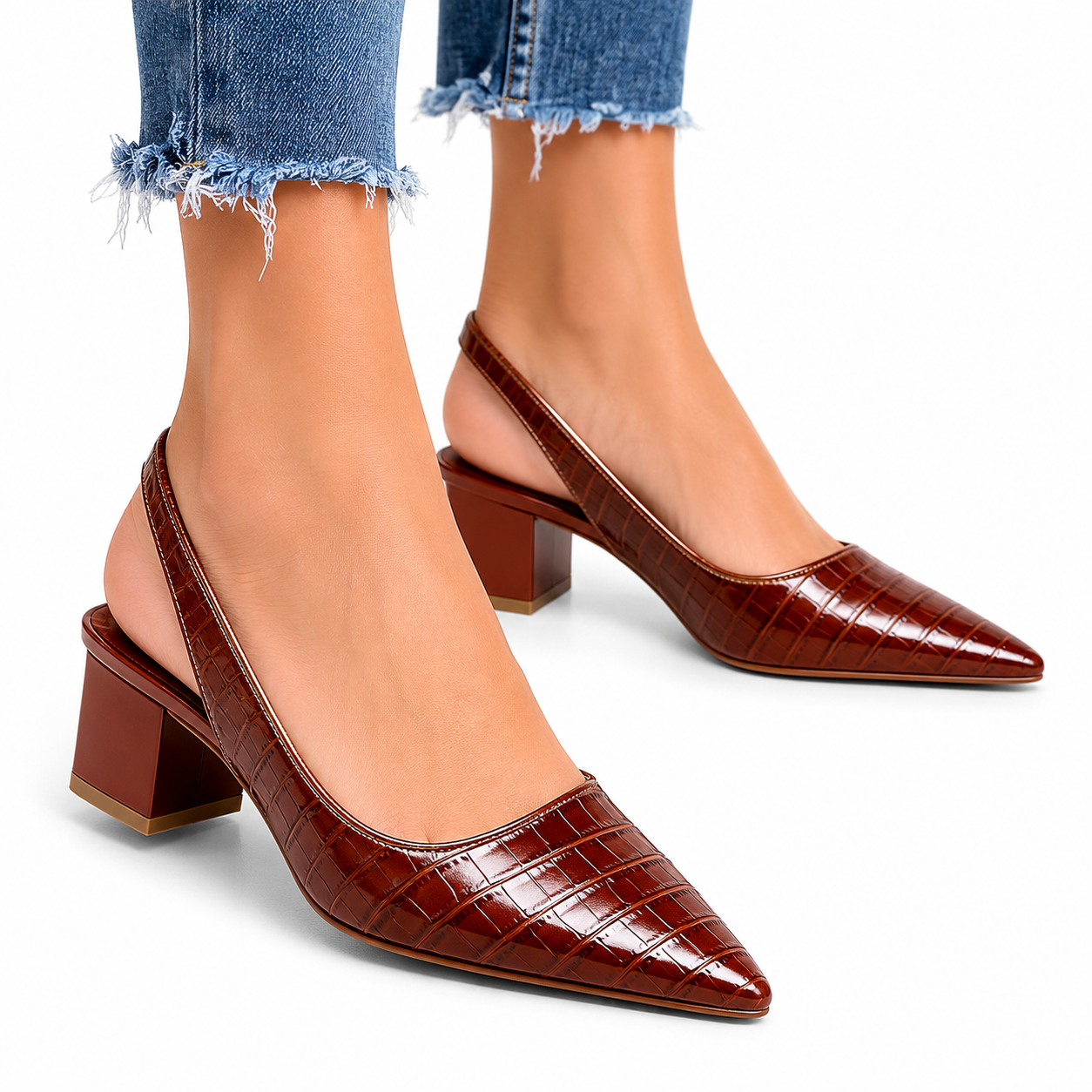 Women's Pointed Toe Slingback Sandals | Chunky Low Heels