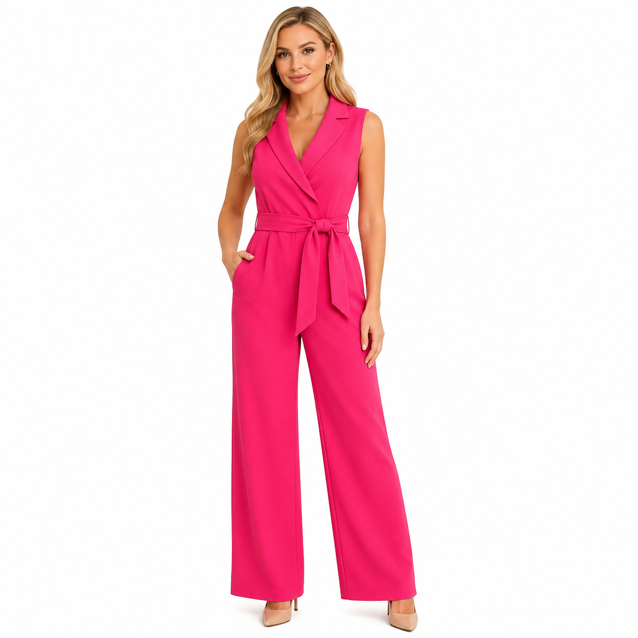 Women's Sleeveless Wrap Front Jumpsuit | Wide Leg Design