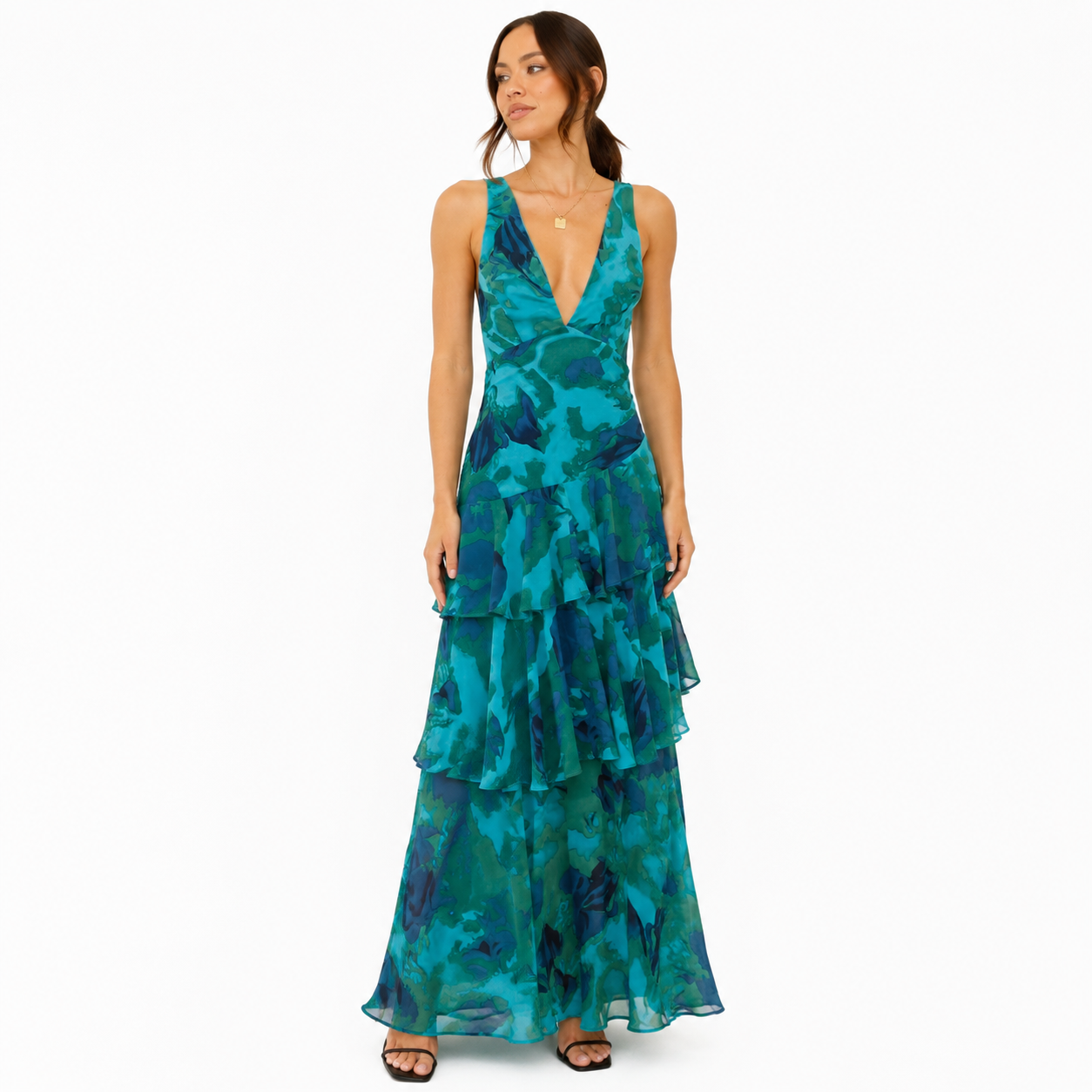 Women's V-Neck Ruffled Maxi Summer Dress