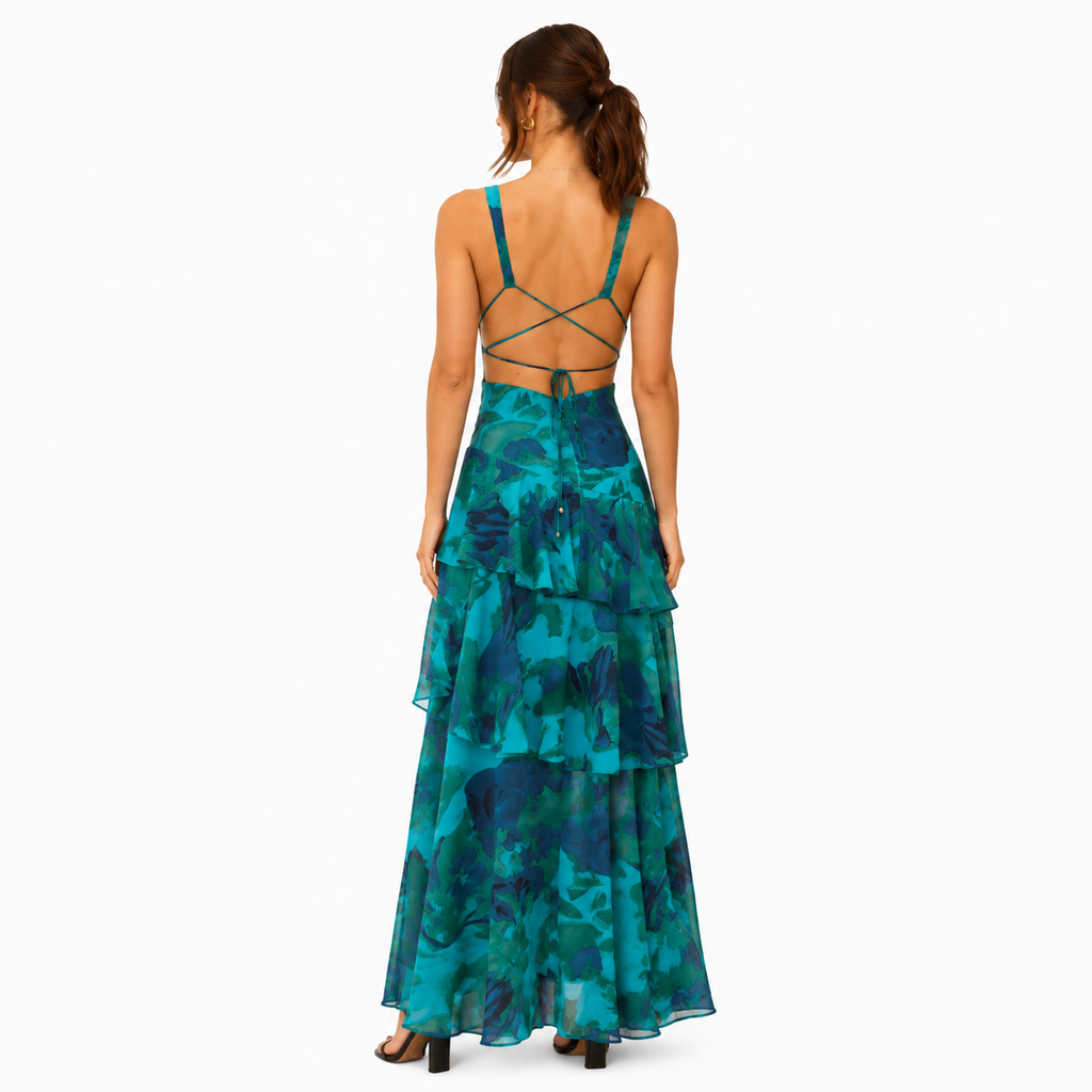 Women's V-Neck Ruffled Maxi Summer Dress