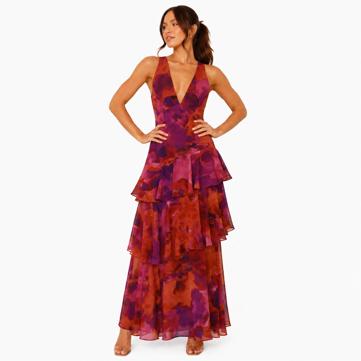 Women's V-Neck Ruffled Maxi Summer Dress
