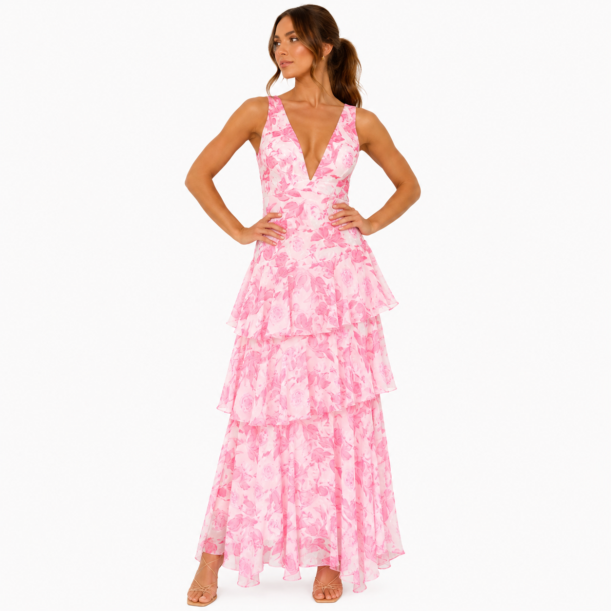 Women's V-Neck Ruffled Maxi Summer Dress