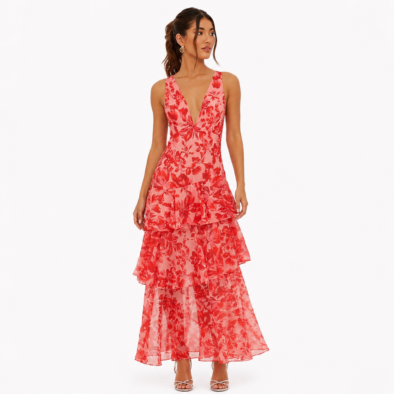 Women's V-Neck Ruffled Maxi Summer Dress