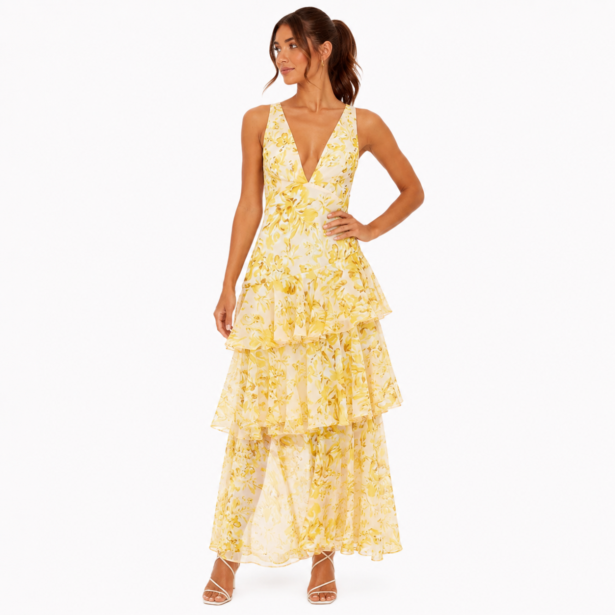 Women's V-Neck Ruffled Maxi Summer Dress