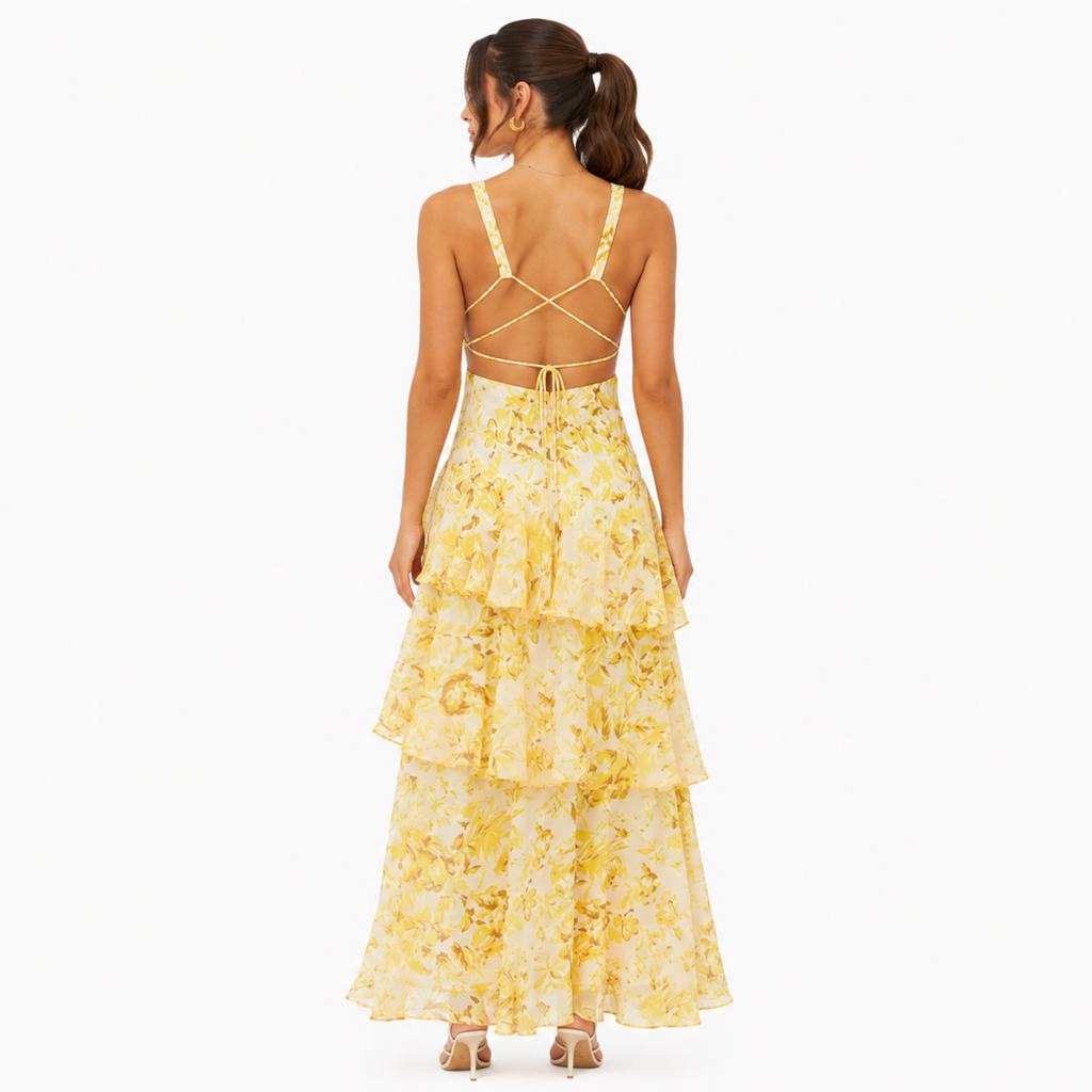 Women's V-Neck Ruffled Maxi Summer Dress