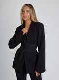 Women's Casual Belted Blazer with Long Sleeves