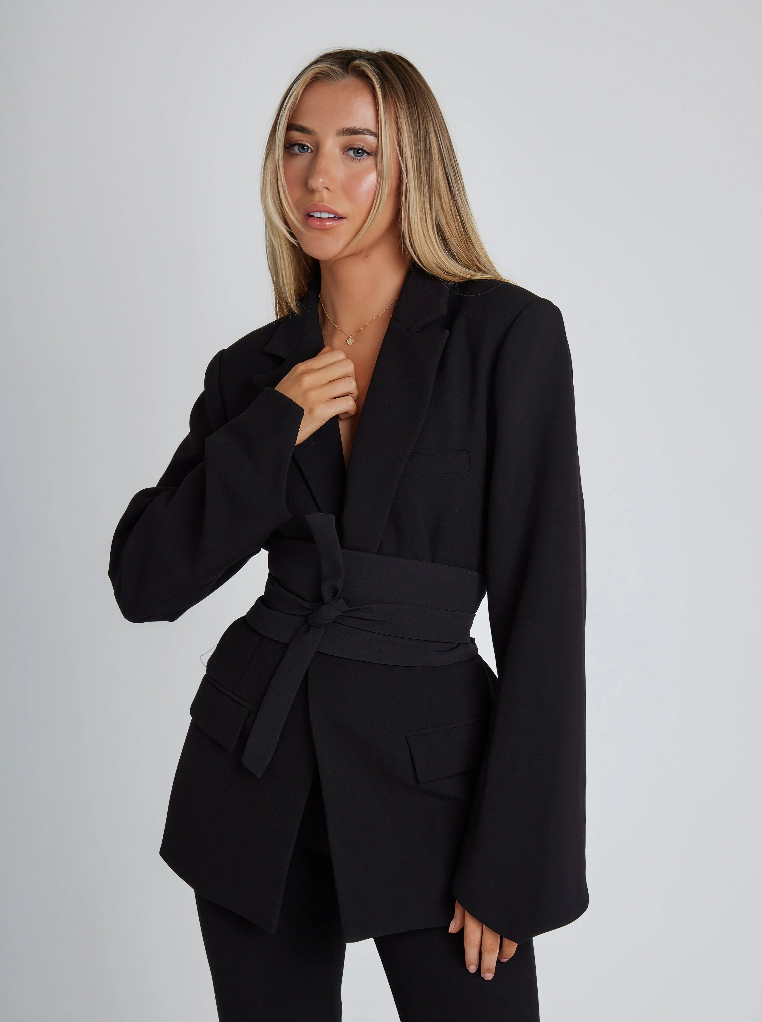 Women's Casual Belted Blazer with Long Sleeves