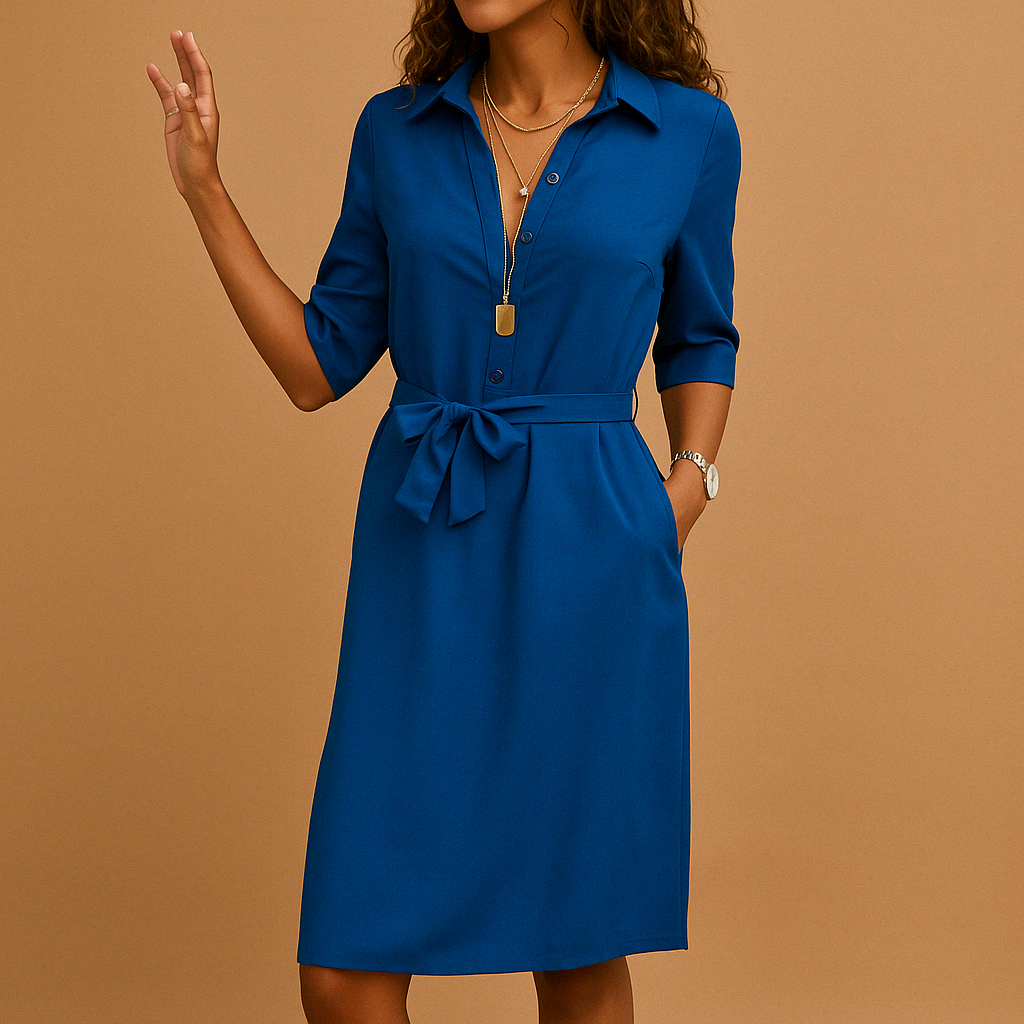 Women's Midi Shirt Dress with Belted Tie