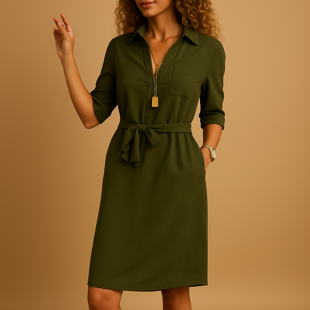 Women's Midi Shirt Dress with Belted Tie