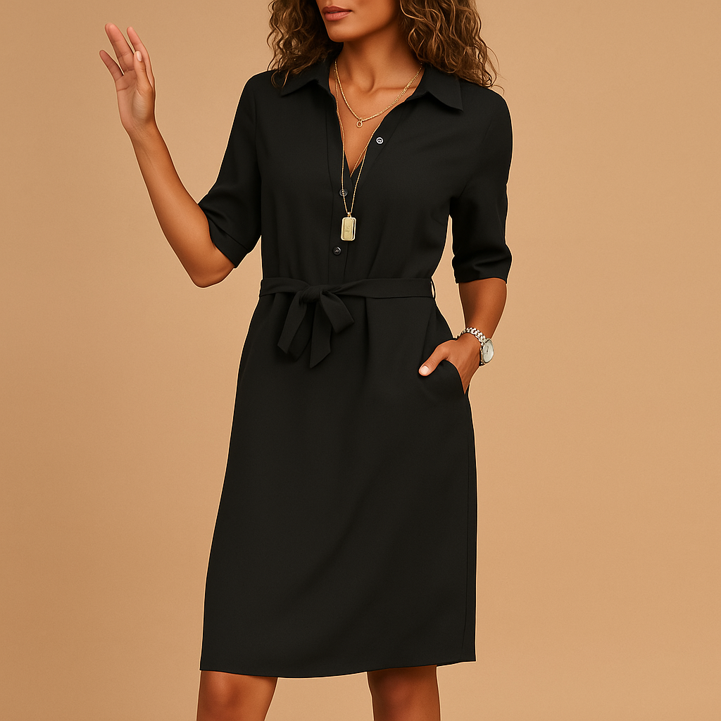 Women's Midi Shirt Dress with Belted Tie