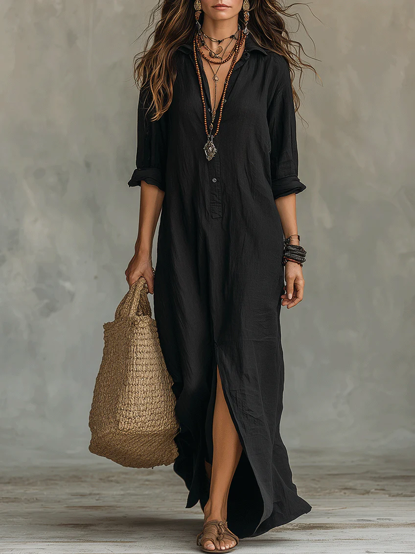 Women's Boho Maxi Shirt Dress | Long Sleeve