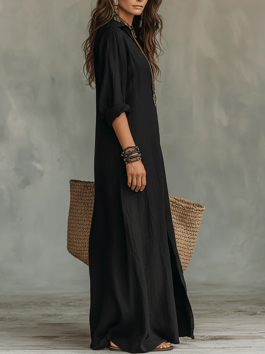 Women's Boho Maxi Shirt Dress | Long Sleeve