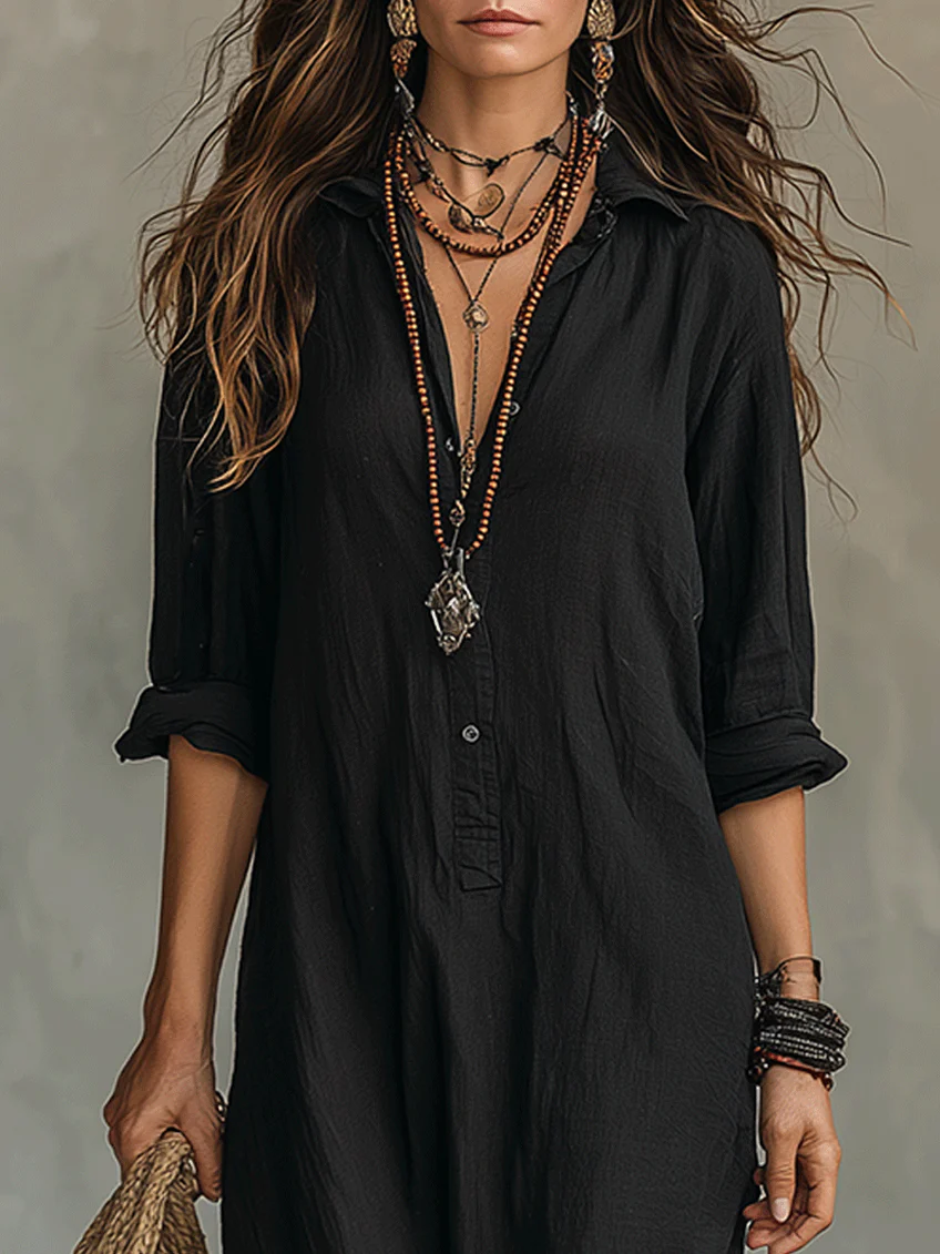 Women's Boho Maxi Shirt Dress | Long Sleeve