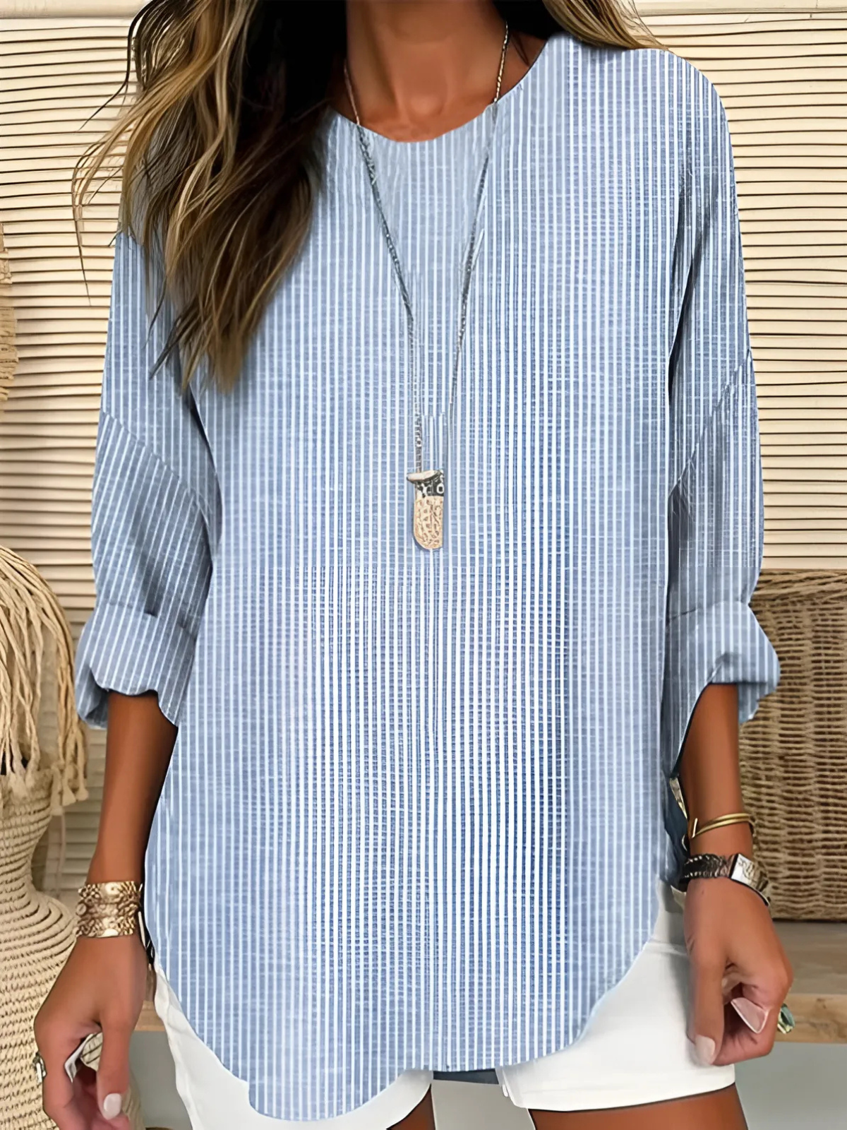 Women's Casual Loose Fit Striped Blouse | Long Sleeve