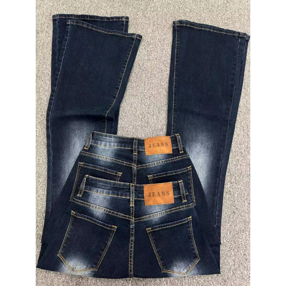 Dark Blue Flared Denim Jeans with High Waist for Women - Irene
