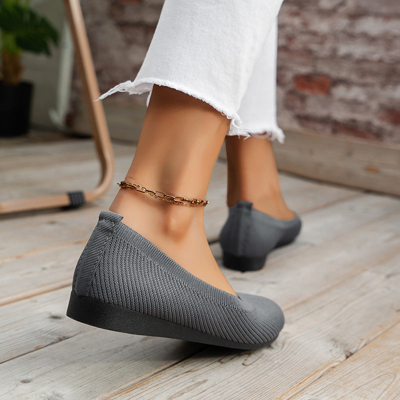 Women's Round Toe Knit Ballet Flats | Slip-On