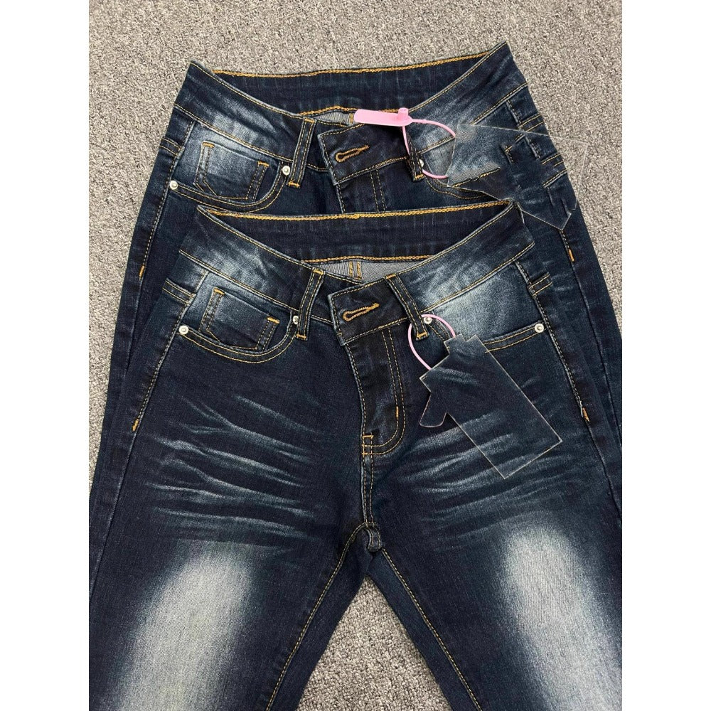 Dark Blue Flared Denim Jeans with High Waist for Women - Irene