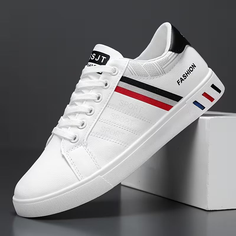 Men's White Lace-Up Low-Top Sneakers